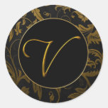 Or du monogramme V et joint noir de mariage damass Adhésif