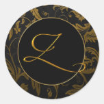 Or du monogramme Z et joint noir de mariage damass Autocollants