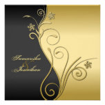 Or noir chic de faire-part de mariage floral