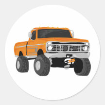 Orange 4x4 Mud Truck Round Sticker
