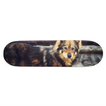 Orange and black dog custom skateboard