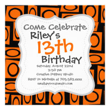 Orange and Black Fun Circle Squares Pattern Gifts Personalized Announcements