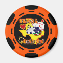 ORANGE AND BLACK TEXAS HOLD 'EM POKER CHIP MAGNET