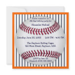 Orange And Blue Pinstripes Baseball Birthday Party Personalized Invite