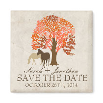 Orange and Brown Autumn Horses Save The Date Magnet