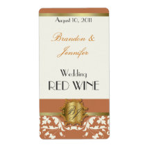 Orange and Gold Monogram Wedding Mini Wine Labels