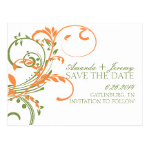 Orange and Green Double Floral Save The Date Postcard