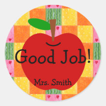 Orange and Hearts Patchwork Reward Round Sticker