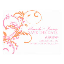 Orange and Pink Double Floral Save The Date Postcards