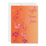 Orange and Pink Floral with Butterflies on Linen
