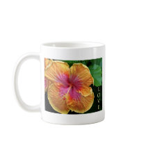 Orange and pink hibiscus mug