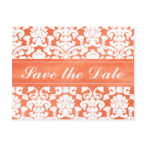 Orange and White Damask Save the Date Card Postcard