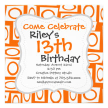 Orange and White Fun Circle Square Pattern Announcements