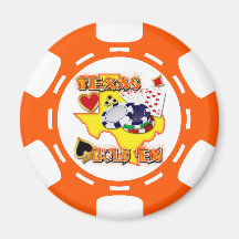 ORANGE AND WHITE TEXAS HOLD 'EM POKER CHIP MAGNETS