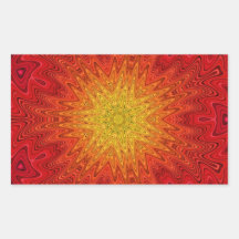 Orange and Yellow Sun/Star/Heart Mandala Rectangular Stickers