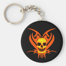 ORANGE AND YELLOW TRIBAL SKULL KEYCHAINS