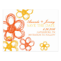 Orange and Yellow Wildflowers Save The Date Post Card