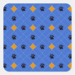 Orange Argyle Paw Prints Square Stickers