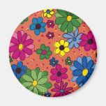 Orange avec les fleurs brillamment colorées magnets