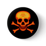 Orange Biohazard Skull Button