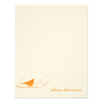 Orange bird on branch ecru thank you note card invitations