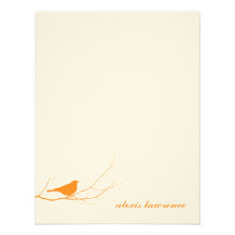 Orange bird on branch ecru thank you note card invite