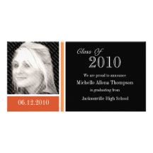 Orange & Black Graduation Announcement Photo Cards
