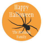 Orange black spider halloween custom name gift tag stickers