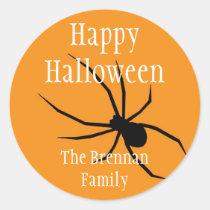 Orange black spider halloween custom name gift tag stickers