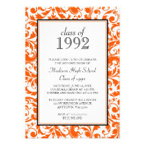 Orange Black Swirl Damask Class Reunion Invitation invitations