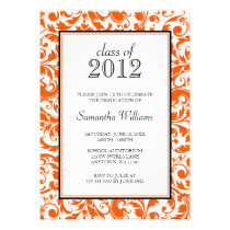 Orange Black Swirl Damask Graduation Announcement invitations