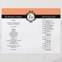 Orange Black Wedding Program Chic Monogrammed Full Color Flyer