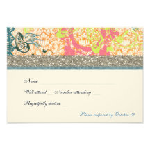 Orange Blue Boho Chic Gypsy rsvp Custom Announcement