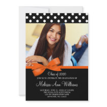 Orange Bow Polka Dot Photo Graduation Announcement