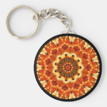 Orange Burst Kaleidoscope Image Keychains