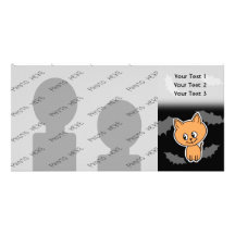 Orange Cat and Bats. Customized Photo Card