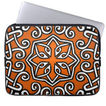 Orange Celtic Knot Pattern, outlined in black Laptop Sleeves