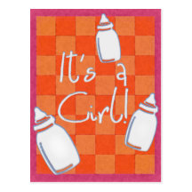 Orange Chequerboard It's A Girl! Post Card