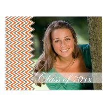 Orange chevron photo graduation party announcement post cards