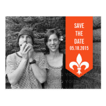 Orange Chic Flourish Banner Save the Date Postcard