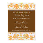 Orange Chocolate Damask Save the Date Postcards
