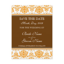 Orange Chocolate Damask Save the Date Postcards