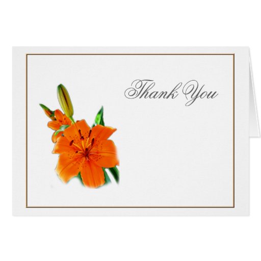 orange colour lily flowers,  thank you note card.