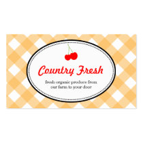 Orange country gingham pattern red cherry produce business cards