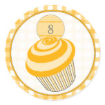 Orange Cupcake / Orange Gingham Birthday Sticker