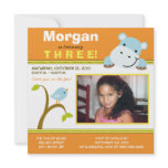 Orange Custom Hippo & Birdie Birthday Party Invite