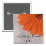 Orange Daisy and Satin Wedding Button