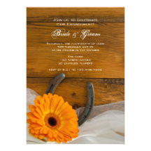 Orange Daisy Horseshoe Country Engagement Party Invitation