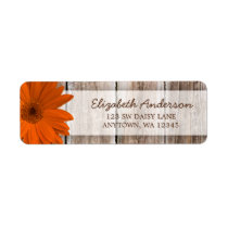 Orange Daisy Rustic Barn Wood Address Labels