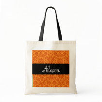 Orange Damask Bridesmaid or Bride Tote Canvas Bags